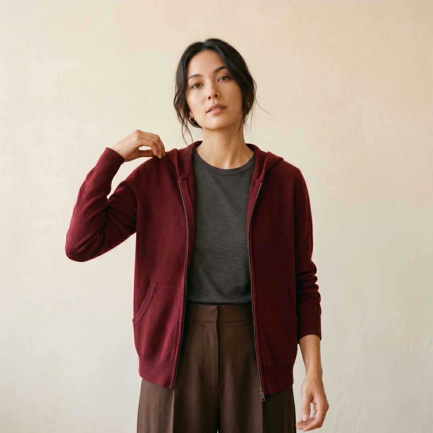 100% Cashmere Women's Zip Hoodie — 12-Gauge 2-Ply 16-Micron Himalayan Cashmere