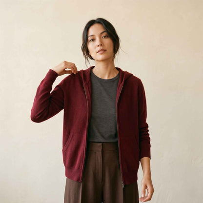 100% Cashmere Women's Zip Hoodie — 12-Gauge 2-Ply 16-Micron Himalayan Cashmere