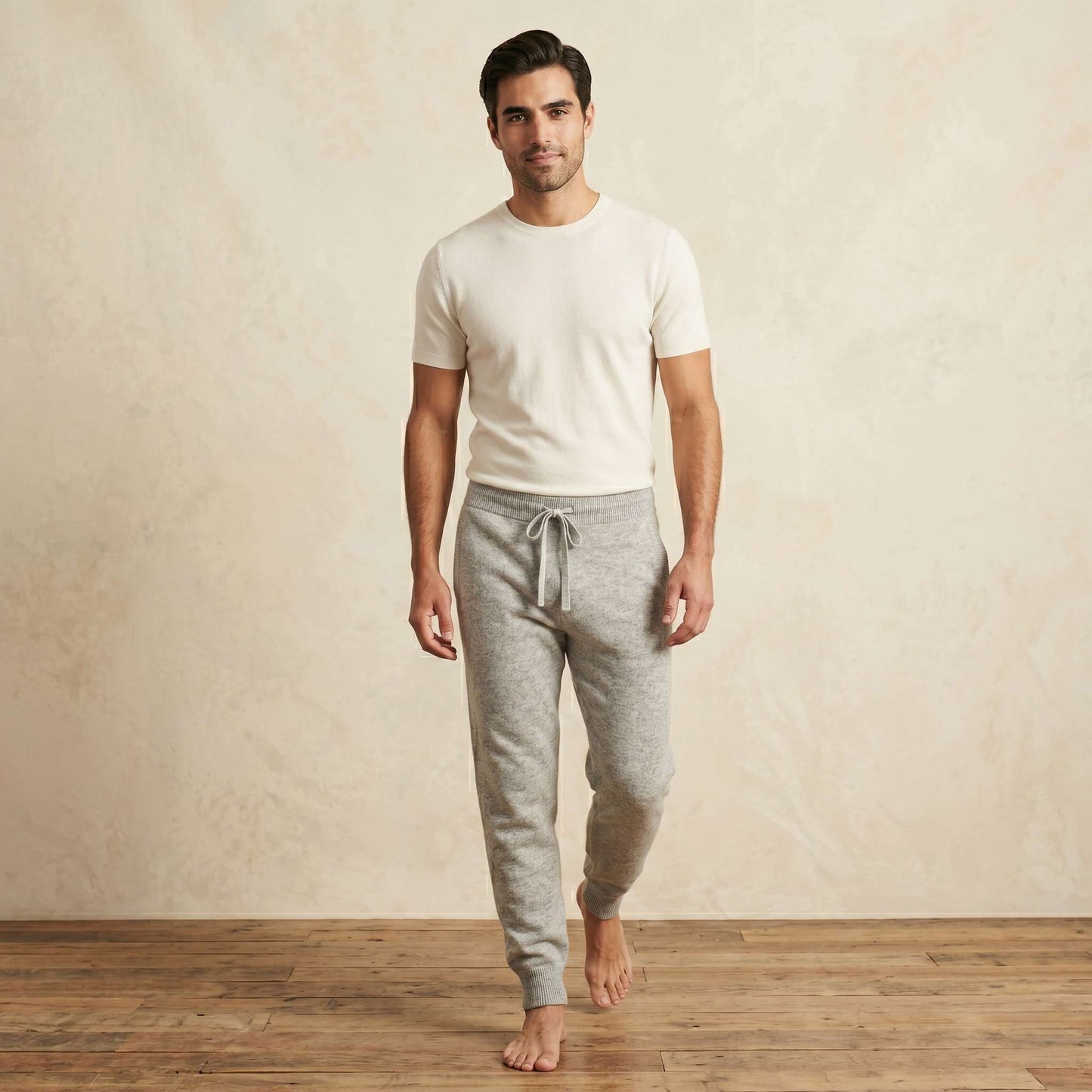 Zenith Natural Undyed Himalayan Cashmere Jogger For Men in Light Grey Melange — Himalayan cashmere, view 1