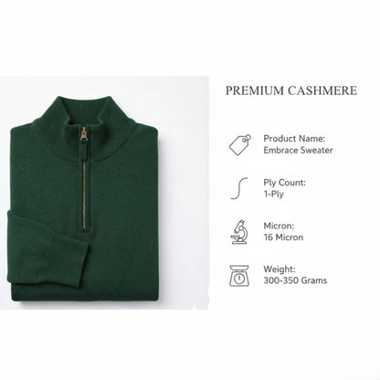 Features of Exclusive Pine Himalayan Cashmere Half-Zip Men's Embrace Sweater
