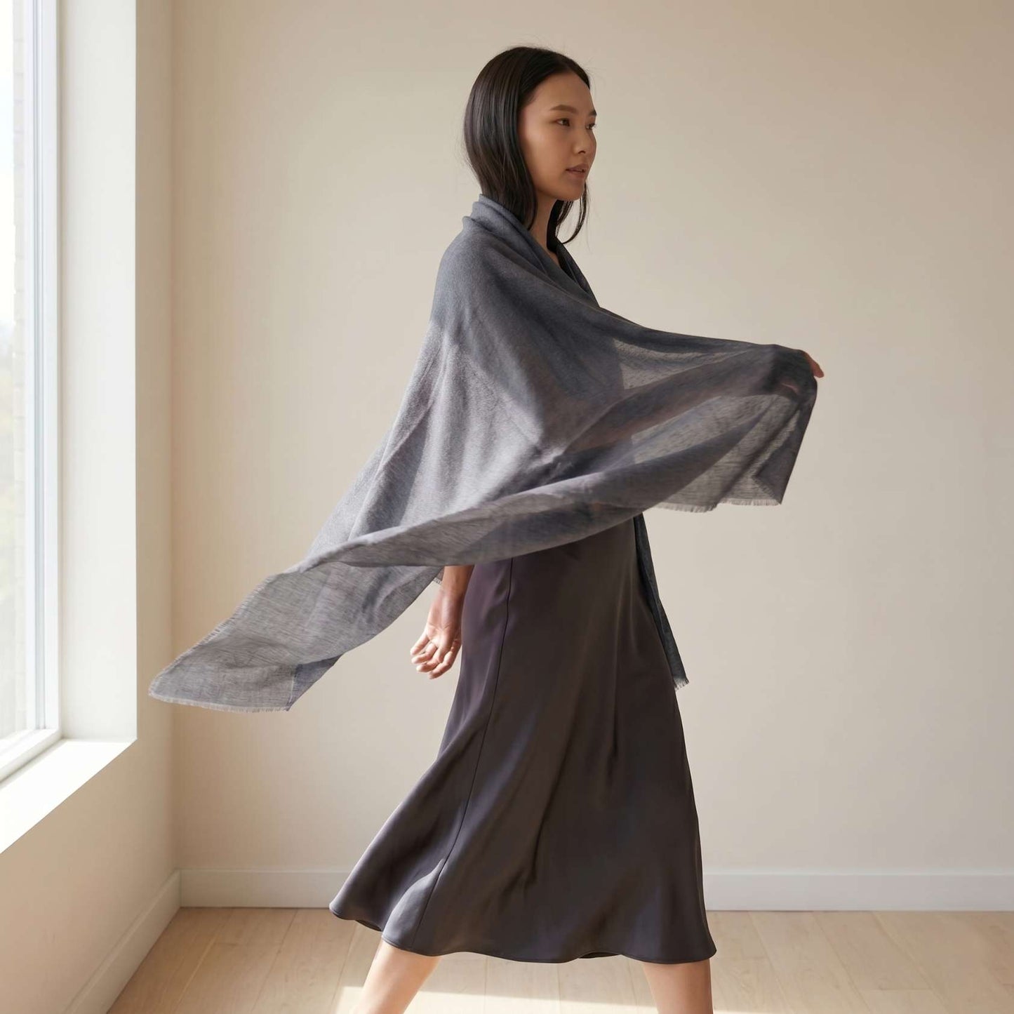 Himalayan Mist and Twilight Grey Cashmere Pashmina Shawl