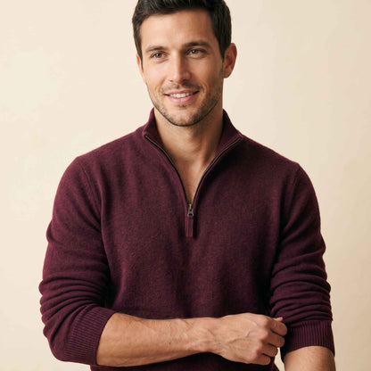 Men's cashmere half-zip sweater, Embrace in Wine Red - view 1