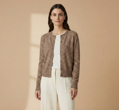 Undyed Himalayan Cashmere Pokhara Cardigan For Women - Toast Melange