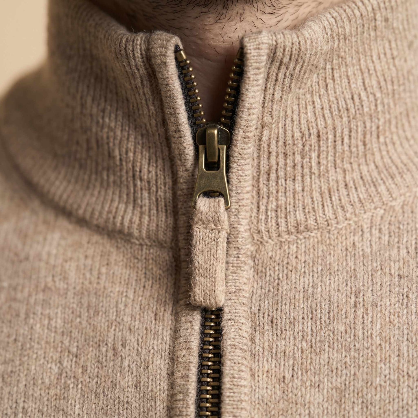 Men's undyed cashmere quarter-zip sweater, Executive in Oatmeal Melange - view 1