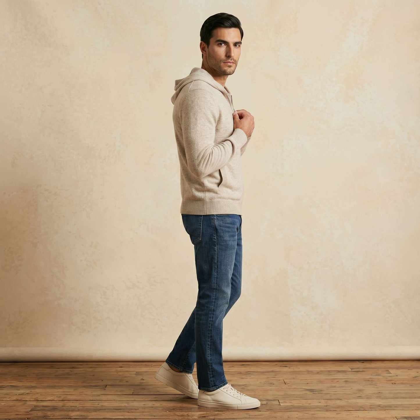 Original Kora Zip Undyed Himalayan Cashmere Hoodie For Men — Himalayan cashmere, view 14