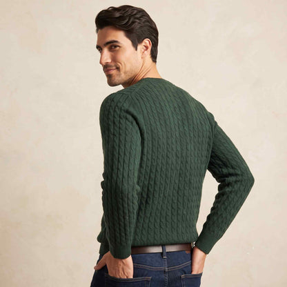 Men's cable-knit cashmere sweater, Atlas in Pine - view 2