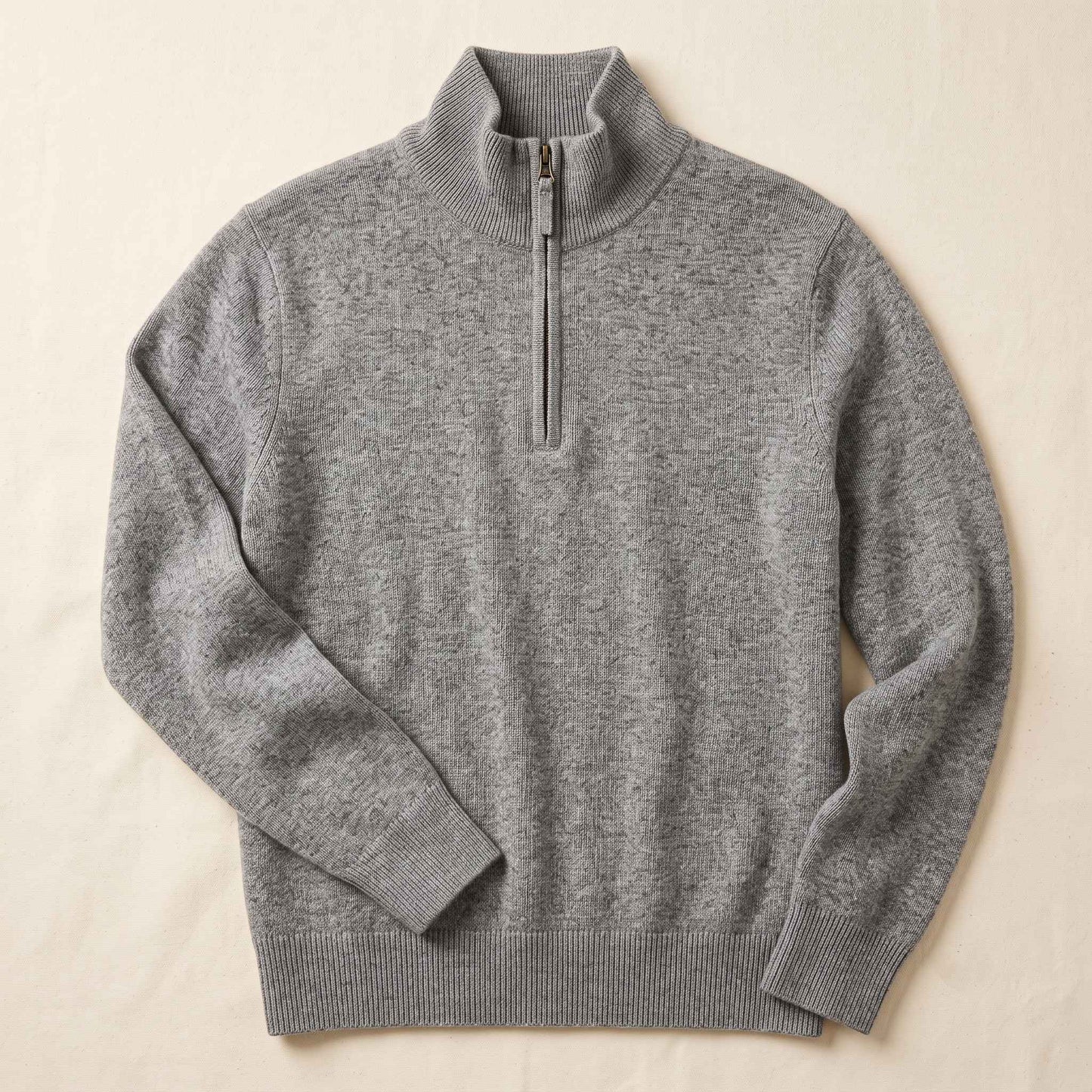 Men's undyed cashmere quarter-zip sweater, Executive in Mid Grey Melange - view 6