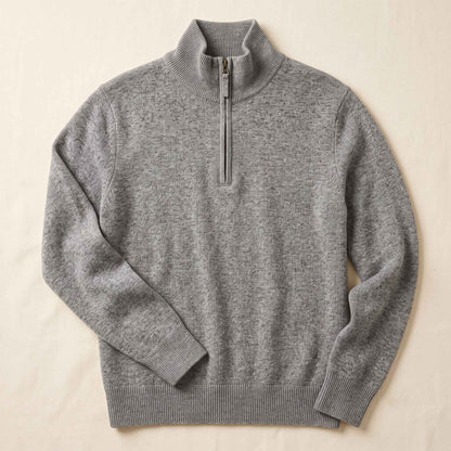 Men's undyed cashmere quarter-zip sweater, Executive in Mid Grey Melange - view 6
