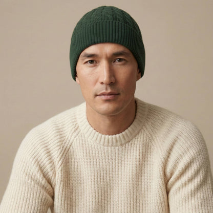 Pine Heritage Cable Knit Cashmere Beanie for Men