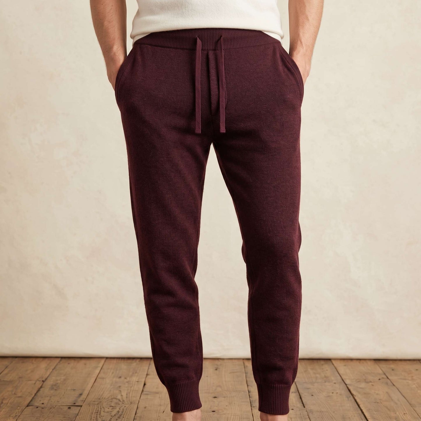 The Zenith Pure Himalayan Cashmere Jogger For Men in Wine Red — Himalayan cashmere, view 1