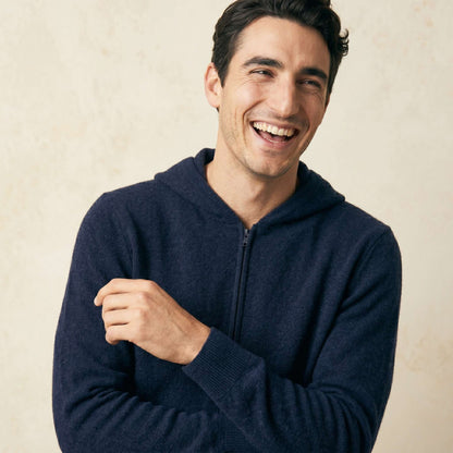 Original Kora Zip Himalayan Cashmere Hoodie For Men in Dark Navy — Himalayan cashmere, view 1