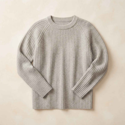 Women's Cashmere Sweater - Ella Ribbed in Light Grey Melange - view 6
