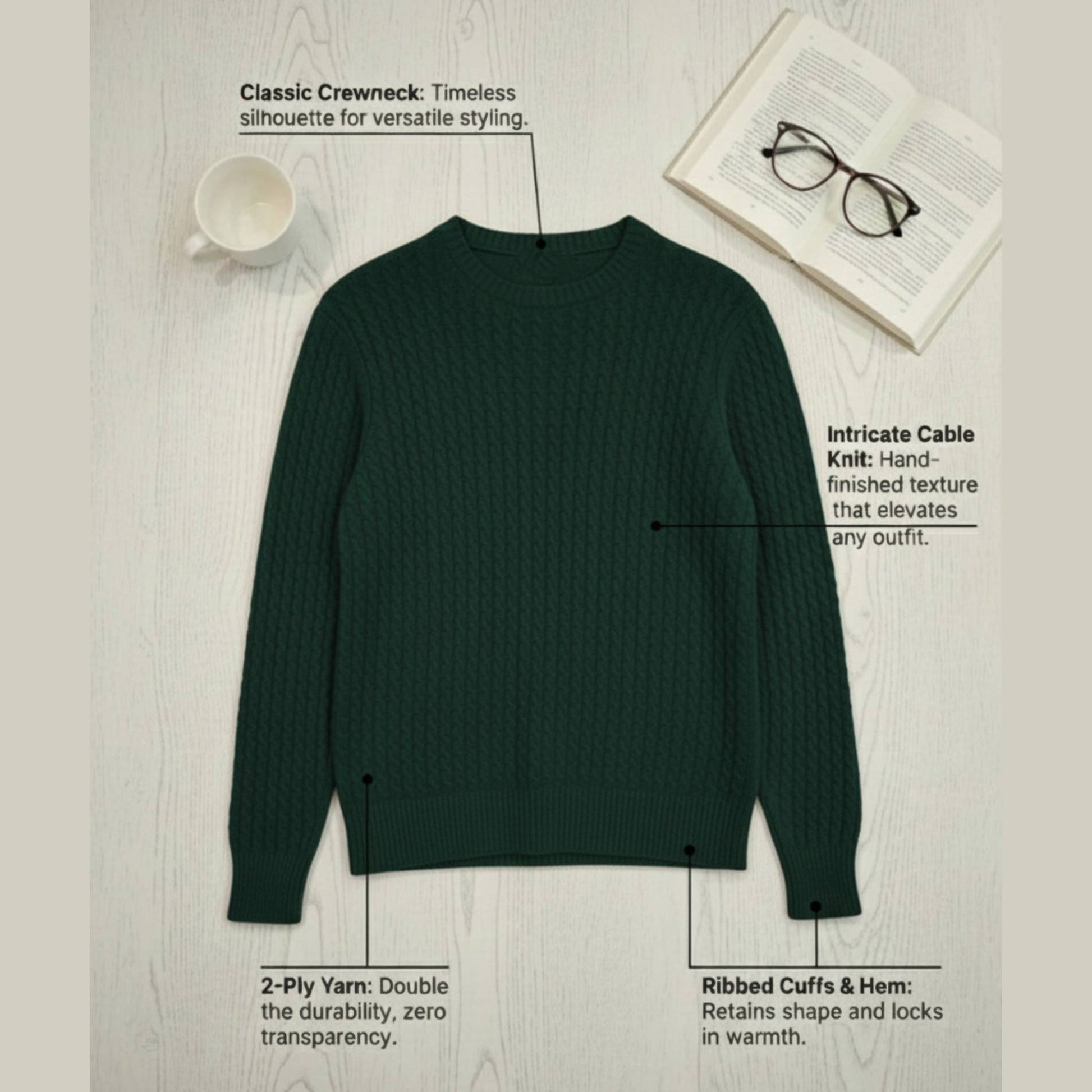 Grace Cable-Knit Cashmere Crewneck | 100% Pure Himalayan Women's Sweater