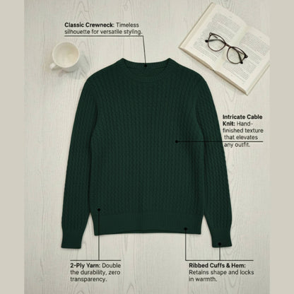 Grace Cable-Knit Cashmere Crewneck | 100% Pure Himalayan Women's Sweater