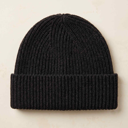 Men's hand-knit ribbed cashmere beanie, Noma in Deep Onyx - view 2