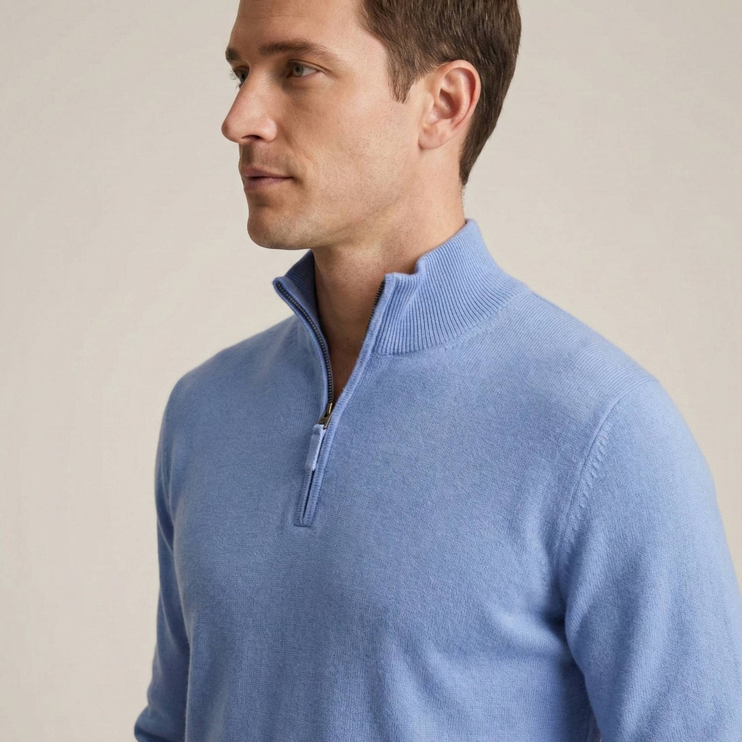 Sky Blue Himalayan Cashmere Half-Zip Men's Embrace Sweater