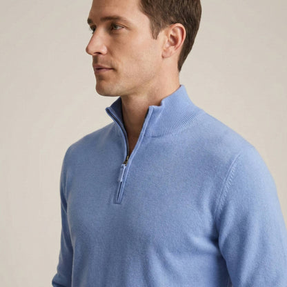 Sky Blue Himalayan Cashmere Half-Zip Men's Embrace Sweater