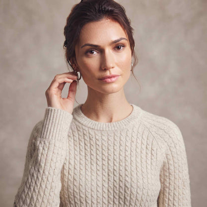 Women's cable-knit cashmere crewneck sweater, Grace in Off white - view 2