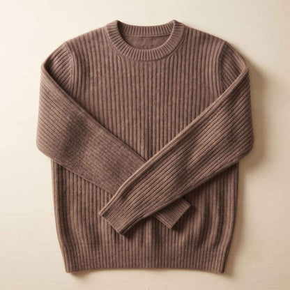 Men's ultra-thick 4-ply cashmere crewneck sweater in Brown — view 2