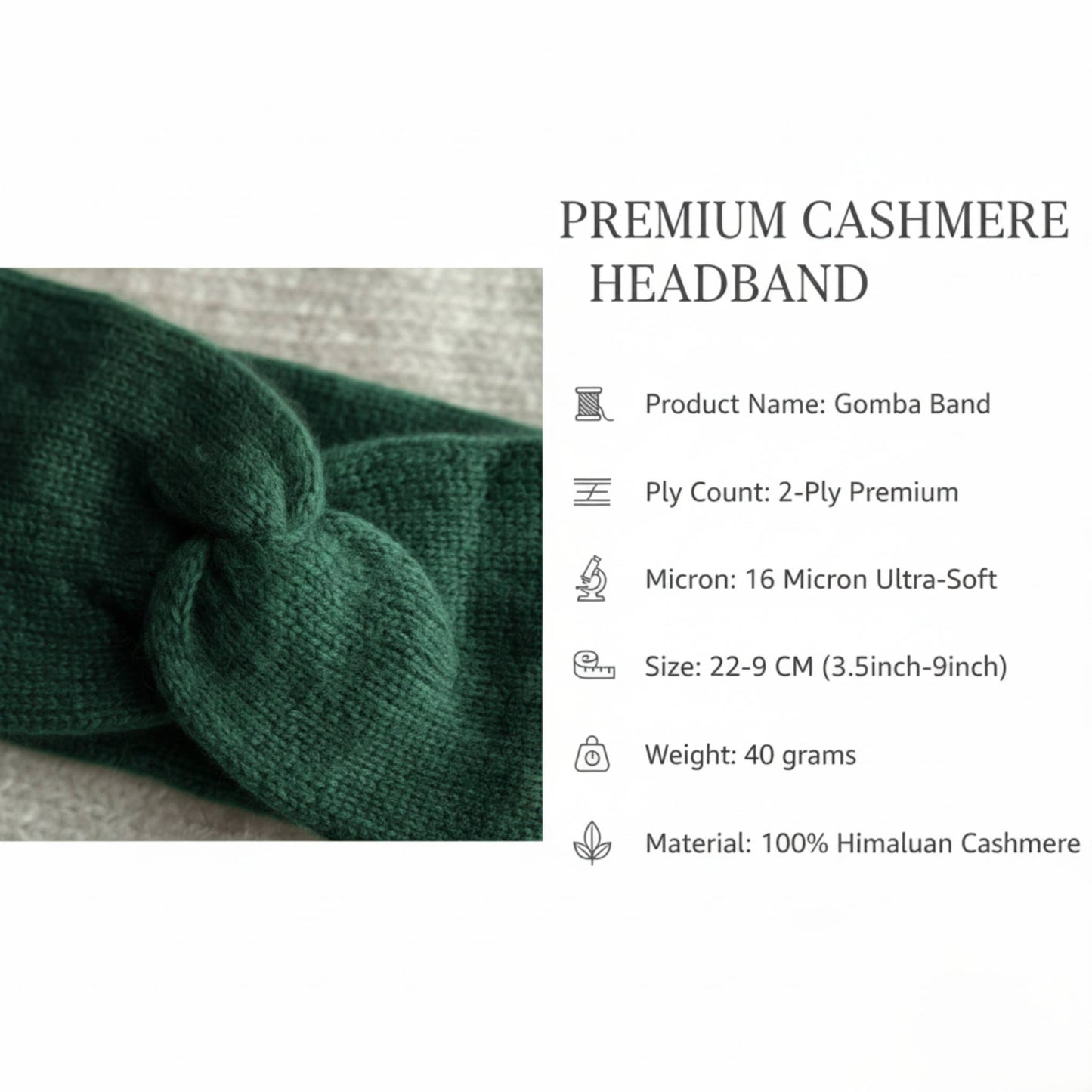 The Gomba Band | Twisted Front 100% Pure Cashmere Headband | 2-Ply 16 Micron Hand-Knit Ear Warmer