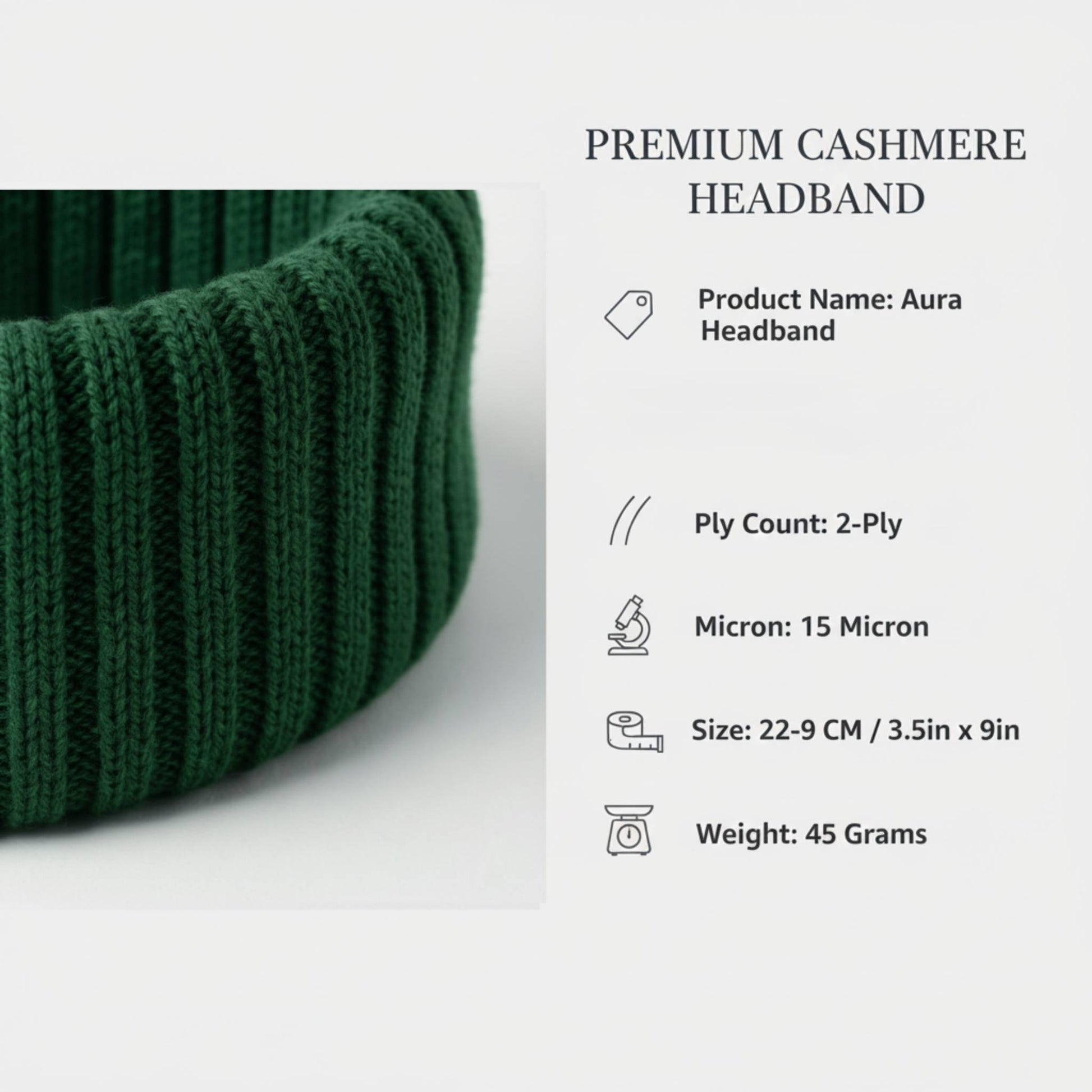 Aura Headband | 100% Pure Himalayan Cashmere Ear Warmer | 2-Ply 16 Micron Hand-Knit Wrap
