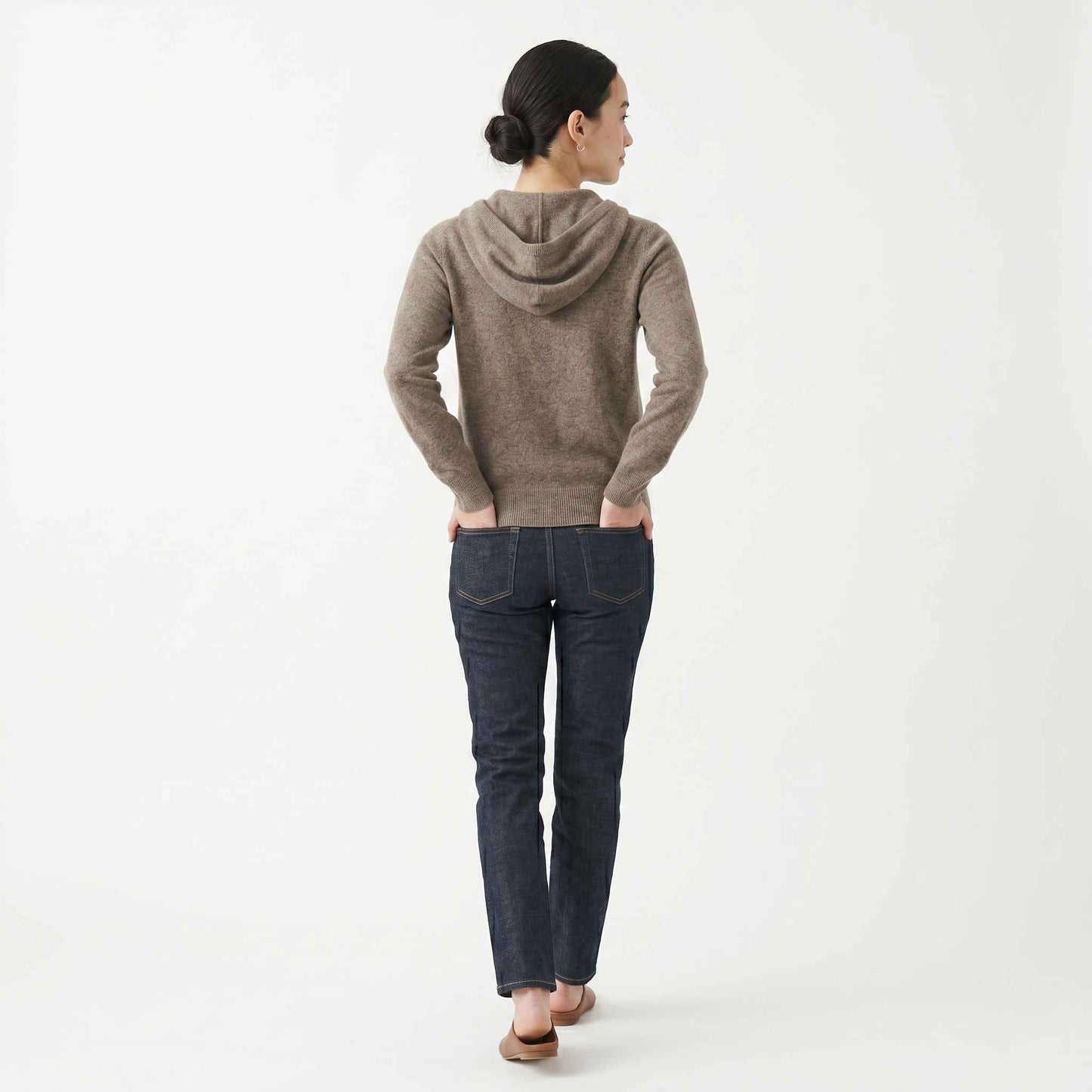 100% Undyed Cashmere Women's Zip Hoodie — Natural Melange, Chemical-Free