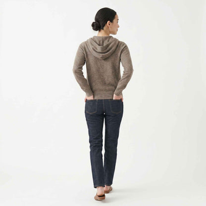 100% Undyed Cashmere Women's Zip Hoodie — Natural Melange, Chemical-Free