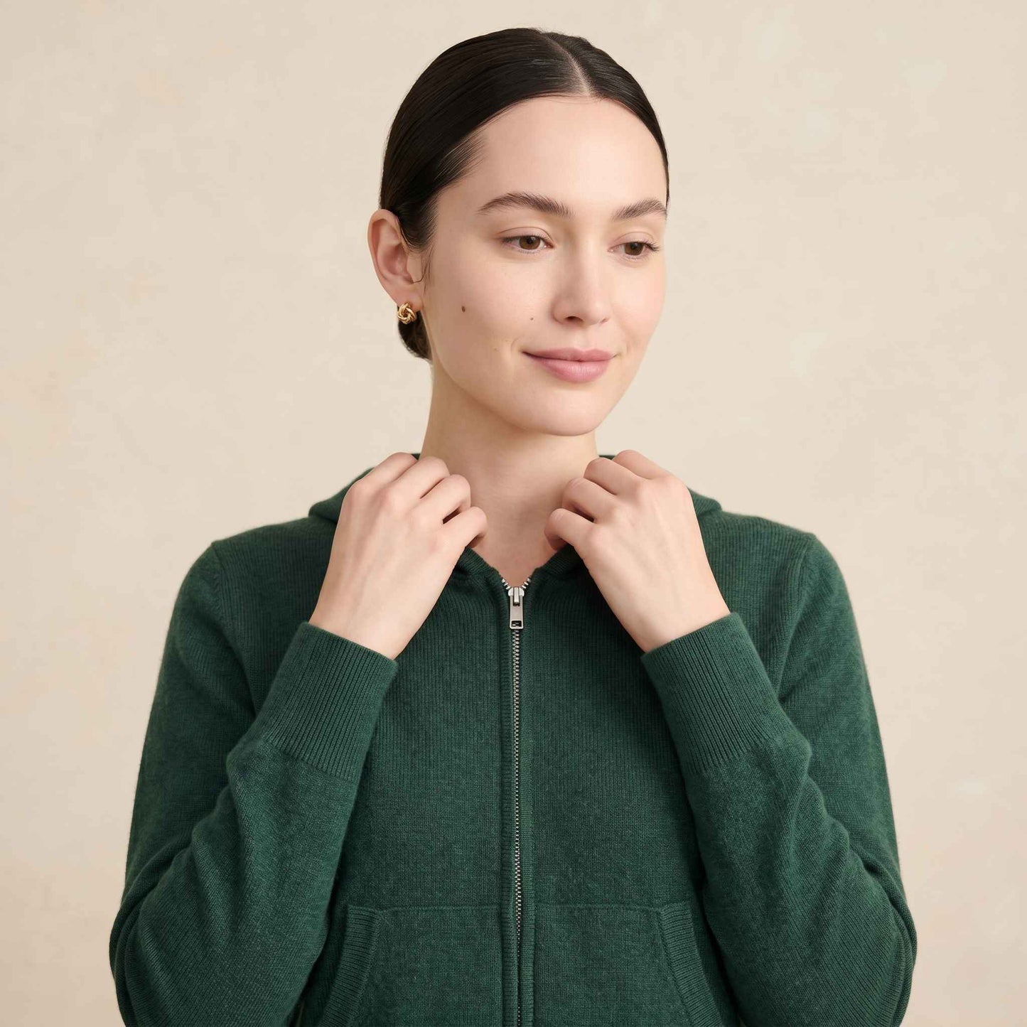 100% Cashmere Women's Zip Hoodie — 12-Gauge 2-Ply 16-Micron Himalayan Cashmere