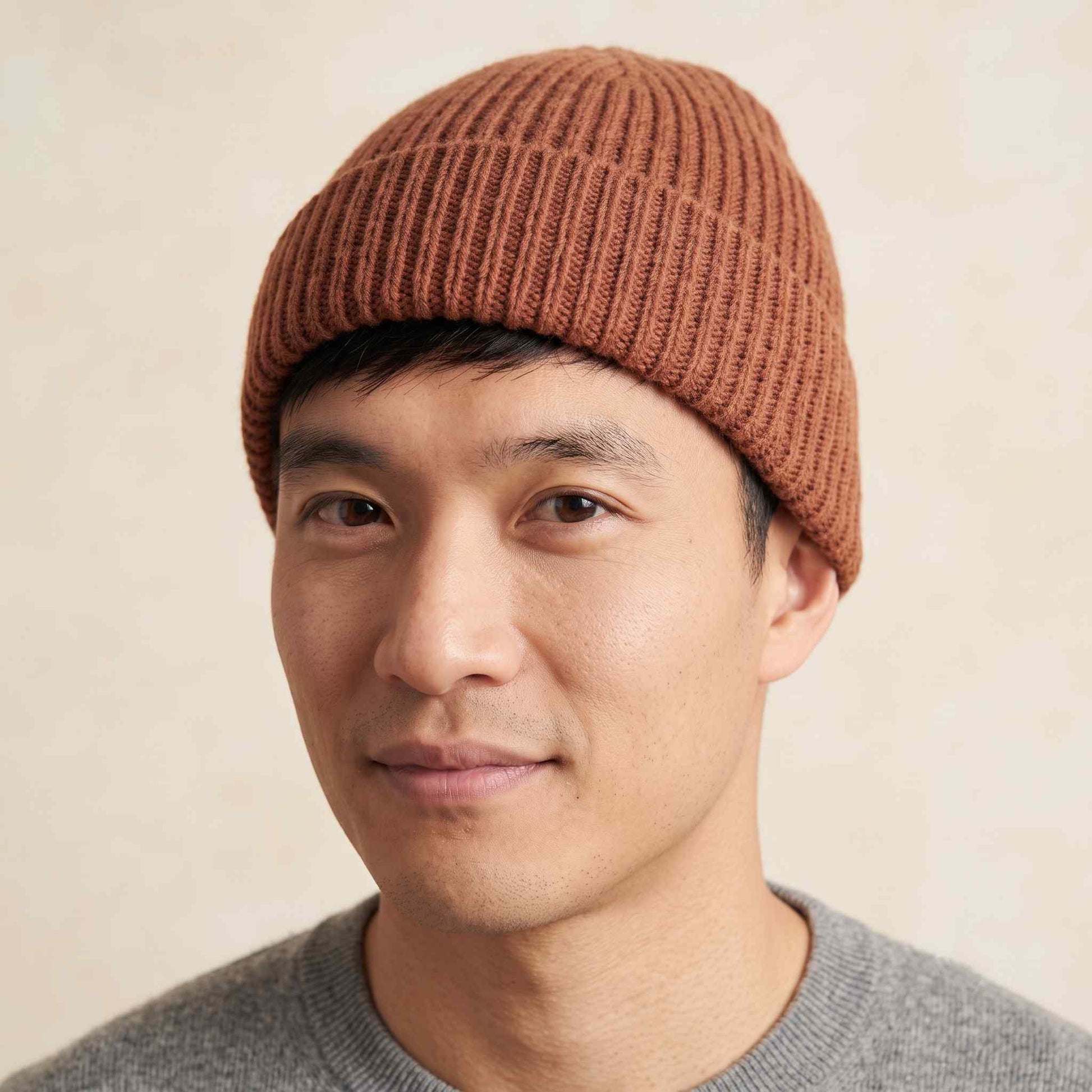 Men's hand-knit ribbed cashmere beanie, Noma in Caramel - view 2
