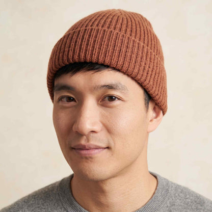 Men's hand-knit ribbed cashmere beanie, Noma in Caramel - view 2