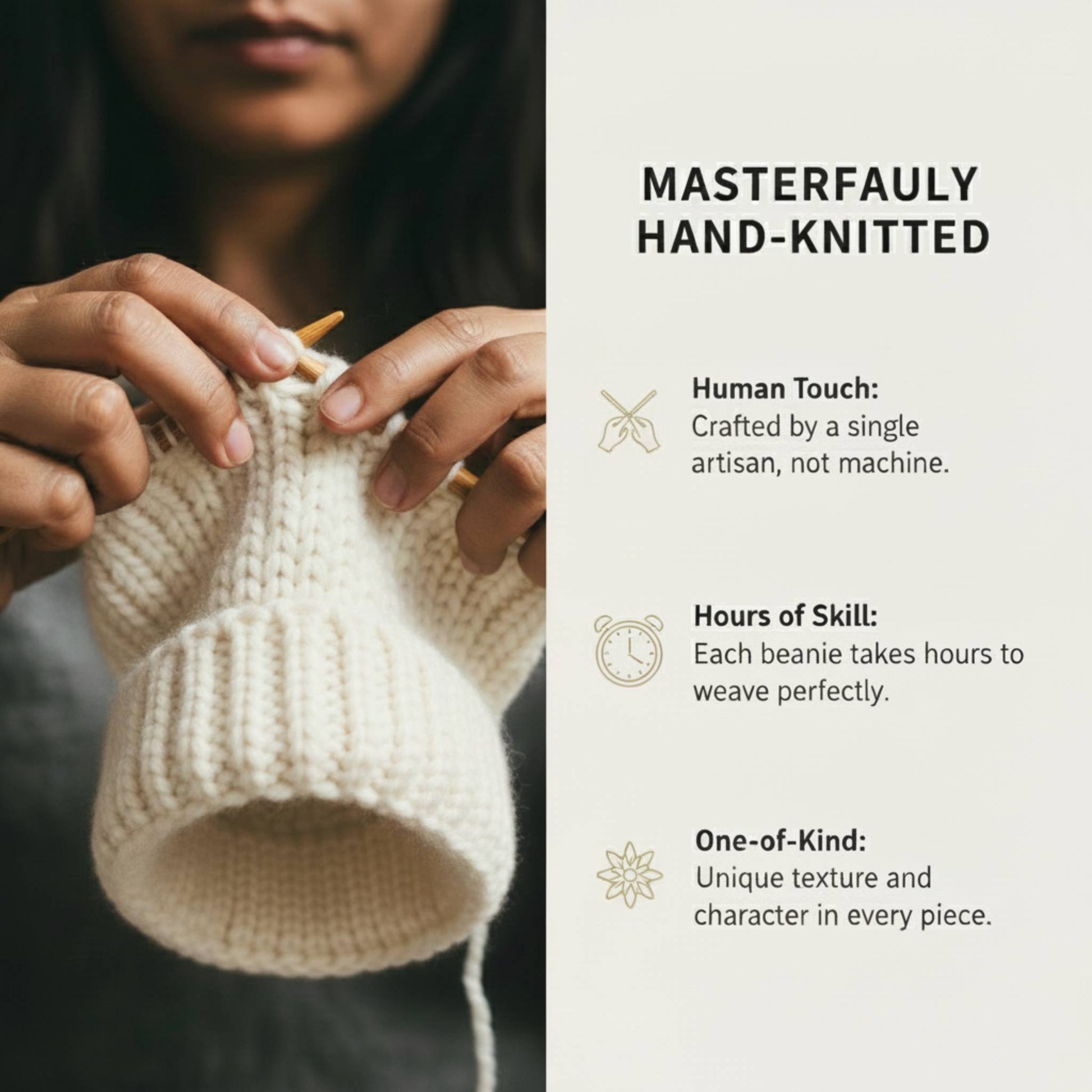 Exclusive Off White Noma 100% Pure Himalayan Cashmere Hand-Knit Beanie
