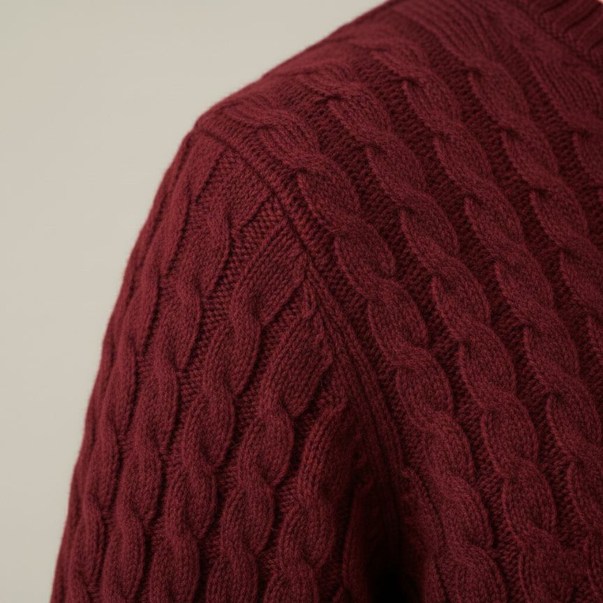 Exclusive Wine Red Atlas Cable Hand-Knitted  Cashmere Sweater 