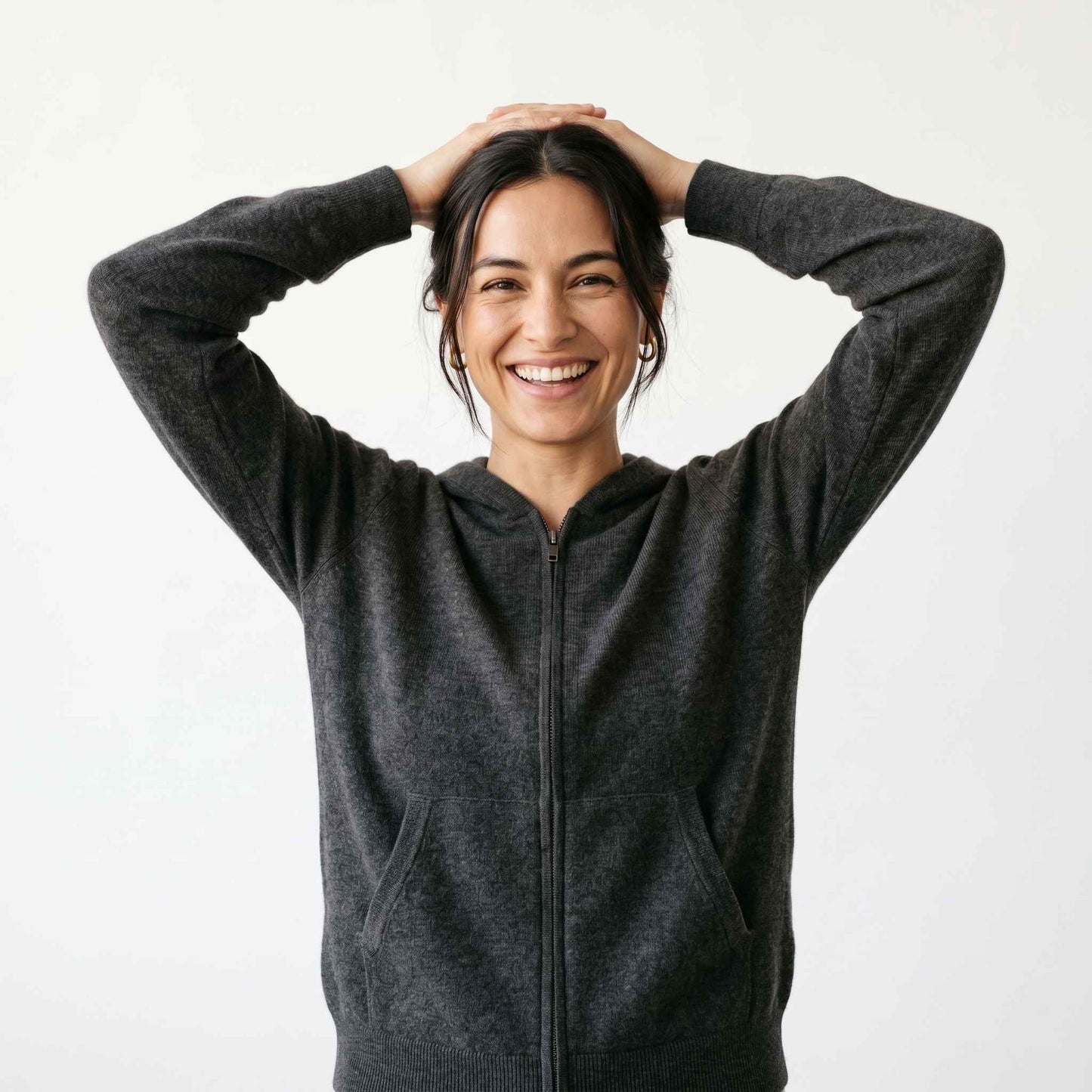 100% Undyed Cashmere Women's Zip Hoodie — Natural Melange, Chemical-Free