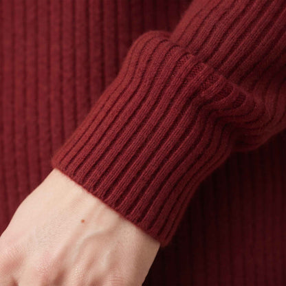 Women's heavyweight ribbed cashmere crewneck sweater in Red Wine — view 2