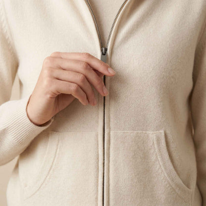 100% Cashmere Women's Zip Hoodie — 12-Gauge 2-Ply 16-Micron Himalayan Cashmere