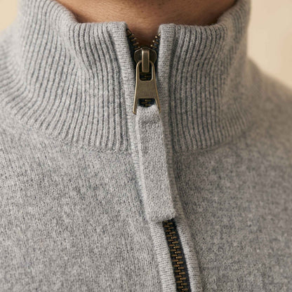 Men's undyed cashmere quarter-zip sweater, Executive in Light Grey Melange - view 7