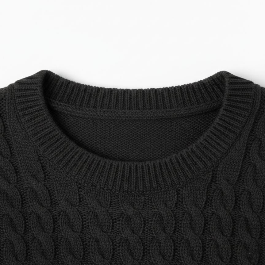 Authentic Black Atlas Cable Hand-Knitted Himalayan Cashmere Sweater 
