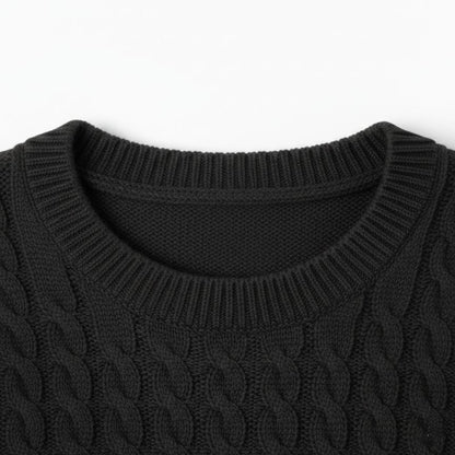 Authentic Black Atlas Cable Hand-Knitted Himalayan Cashmere Sweater 