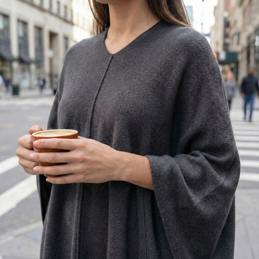 The V-Neck Poncho | 100% Undyed Pure Himalayan Cashmere
