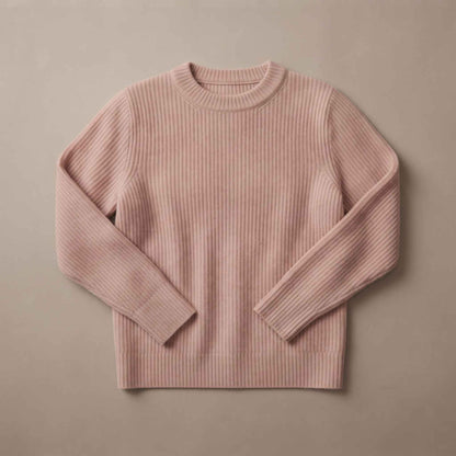 Women's heavyweight ribbed cashmere crewneck sweater in Blush Pink — view 2