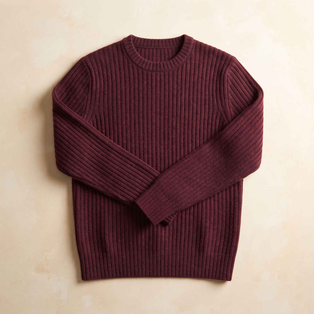 Men's ultra-thick 4-ply cashmere crewneck sweater in Wine Red — view 2