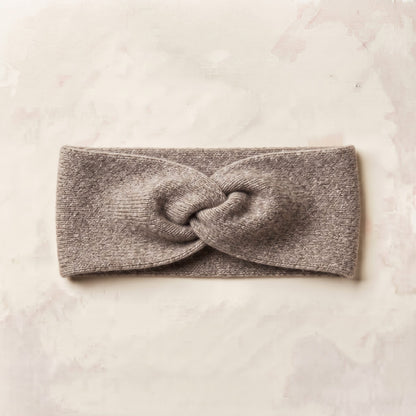 Undyed Gomba twisted-front cashmere headband in Toast Melange, flat front