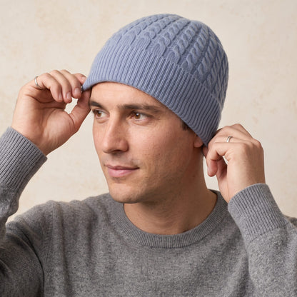 HCSB Men's Cashmere Beanie - Heritage Cable Knit Sky Blue 5