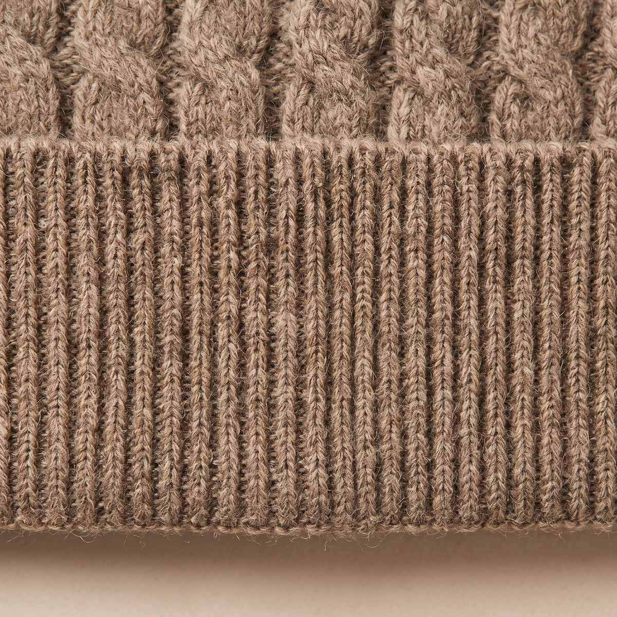 HCTM Men's Undyed Cashmere Beanie - Heritage Cable Knit Toast Melange 3
