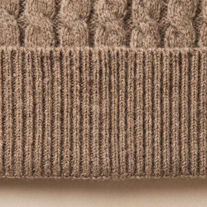 HCTM Men's Undyed Cashmere Beanie - Heritage Cable Knit Toast Melange 3