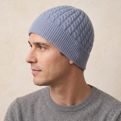 HCSB Men's Cashmere Beanie - Heritage Cable Knit Sky Blue 6