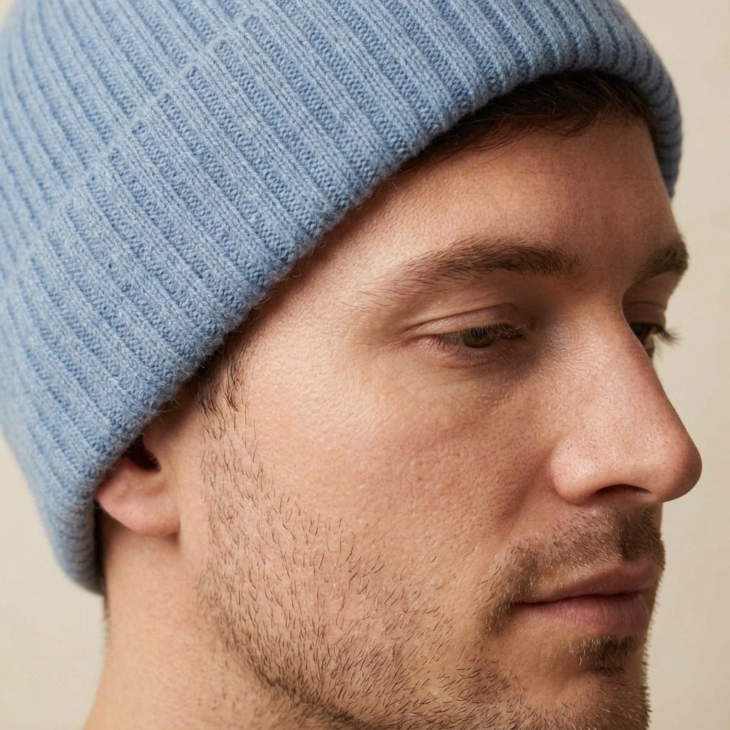 HRSB Men's Cashmere Beanie - Haven Ribbed Sky Blue 6