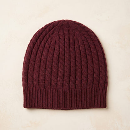 HCWR Men's Cashmere Beanie - Heritage Cable Knit Wine Red 1