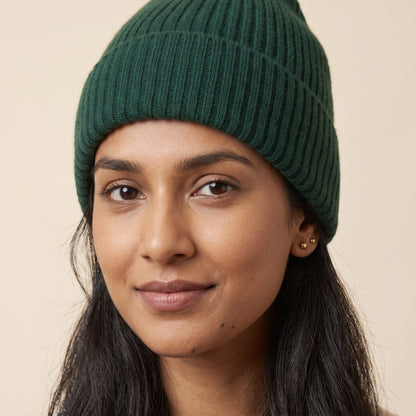 WRPN Women's Cashmere Beanie - Haven Ribbed Pine 4