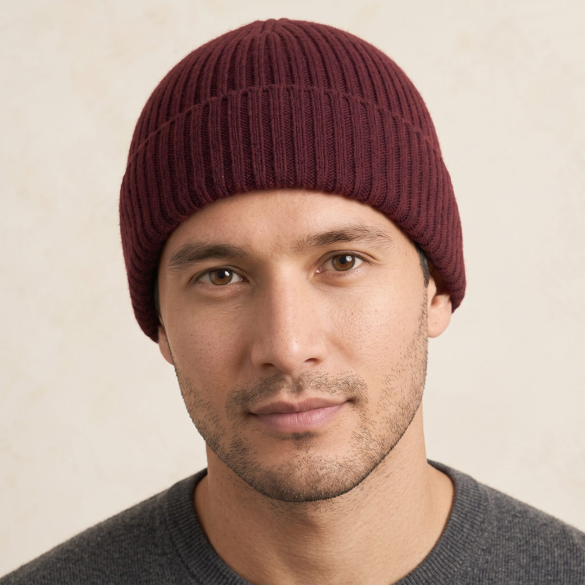 HRWR Men's Cashmere Beanie - Haven Ribbed Wine Red 3